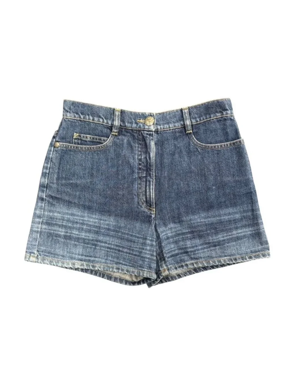 Chanel Denim Shorts CC Logo Stitch Indigo Blue